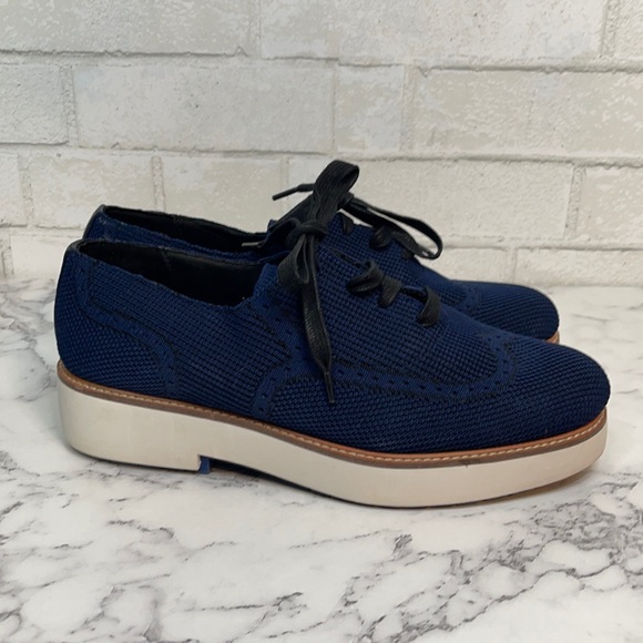 Zara Knitted Navy Knitted Wingtip Oxfords Platform Derbys 41 10